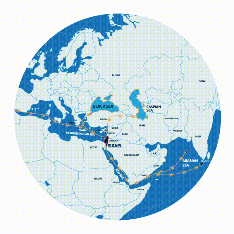 A land bridge from the Red Sea to the Mediterranian Sea
